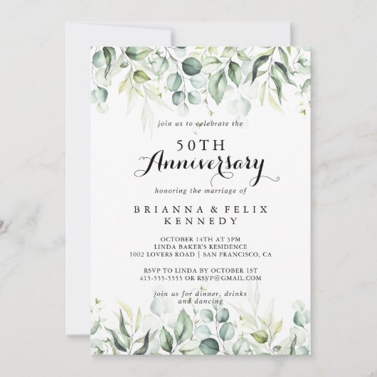 Waterverf Eucalyptus 50ste huwelijksverjaardag  Kaart (Voorkant)