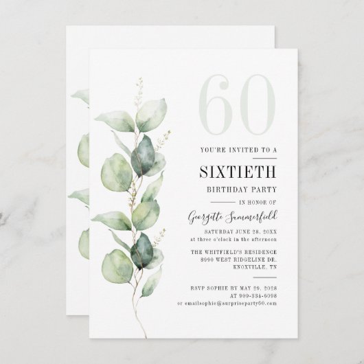 Waterverf Eucalyptus 60ste verjaardagsfeest Kaart (Voorkant / Achterkant)