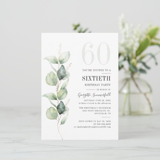 Waterverf Eucalyptus 60ste verjaardagsfeest Kaart (Staand voorkant)