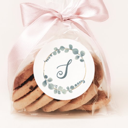 Waterverf Eucalyptus Aangepaste tekst Monogram Sti Ronde Sticker