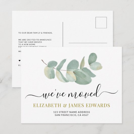 Waterverf Eucalyptus adreswijziging Aankondigingskaart (Voorkant / Achterkant)