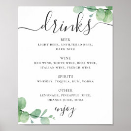 Waterverf eucalyptus. Alcohol-drinken trouwbar Poster
