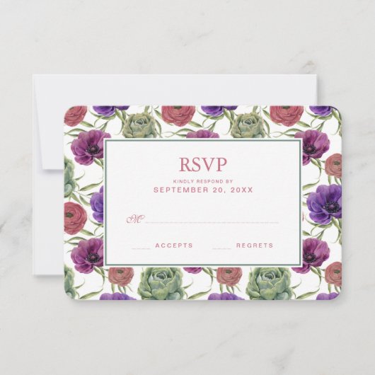 Waterverf | Eucalyptus & Anemone - Bindende RSVP Kaartje (Voorkant)