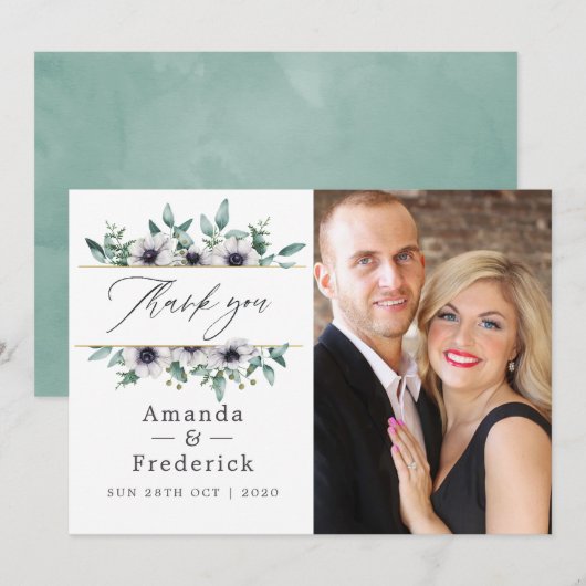 Waterverf Eucalyptus Anemone Geometric Wedding Bedankkaart (Voorkant / Achterkant)