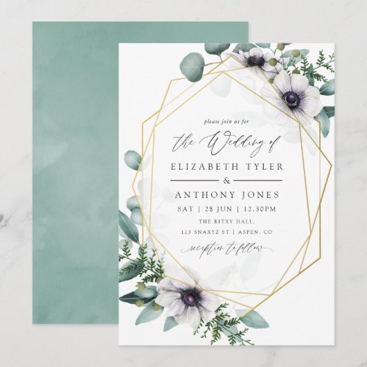 Waterverf Eucalyptus Anemone Geometric Wedding Kaart (Voorkant / Achterkant)