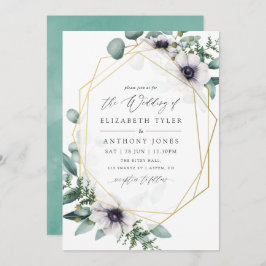 Waterverf Eucalyptus Anemone Geometric Wedding Kaart