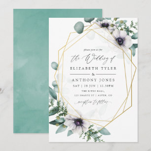 Waterverf Eucalyptus Anemone Geometric Wedding Kaart