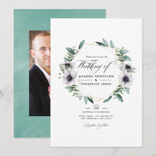Waterverf Eucalyptus Anemone Geometric Wedding Kaart