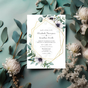 Waterverf Eucalyptus Anemone Geometric Wedding Kaart