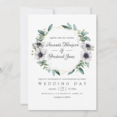 Waterverf Eucalyptus Anemone Geometric Wedding Kaart (Voorkant)