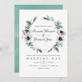 Waterverf Eucalyptus Anemone Geometric Wedding Kaart