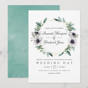 Waterverf Eucalyptus Anemone Geometric Wedding Kaart