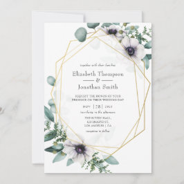 Waterverf Eucalyptus Anemone Geometric Wedding Kaart