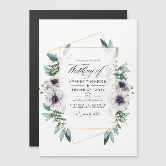 Waterverf Eucalyptus Anemone Geometric Wedding Ma Magnetische Uitnodiging (Voorkant / Achterkant)