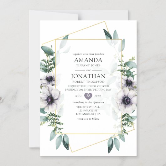 Waterverf Eucalyptus Anemone Geometric Wedding Magnetische Uitnodiging (Voorkant)