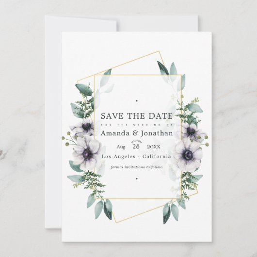 Waterverf Eucalyptus Anemone Geometrische Trouwdag Save The Date (Voorkant)