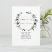 Waterverf Eucalyptus Anemone Viering van het Leven Kaart (Staand voorkant)