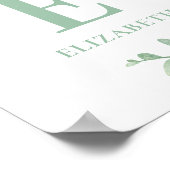 Waterverf eucalyptus baby monogram. Groene kwekeri Poster (Hoek)