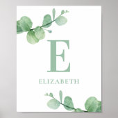 Waterverf eucalyptus baby monogram. Groene kwekeri Poster (Voorkant)