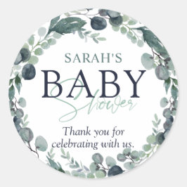 Waterverf Eucalyptus Baby shower Dank u Ronde Sticker