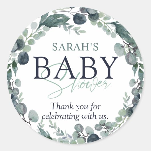 Waterverf Eucalyptus Baby shower Dank u Ronde Sticker (Voorkant)