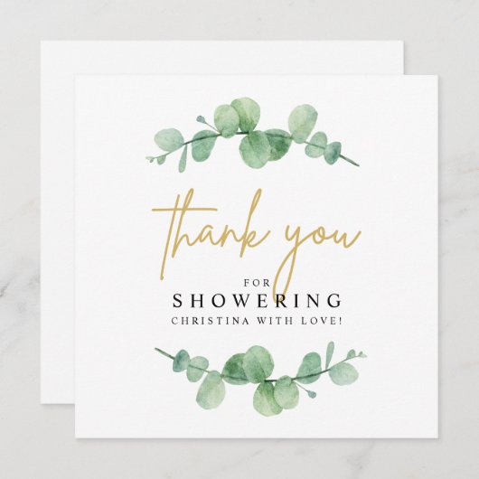 Waterverf Eucalyptus Baby shower Hartelijk dank Bedankkaart (Voorkant / Achterkant)