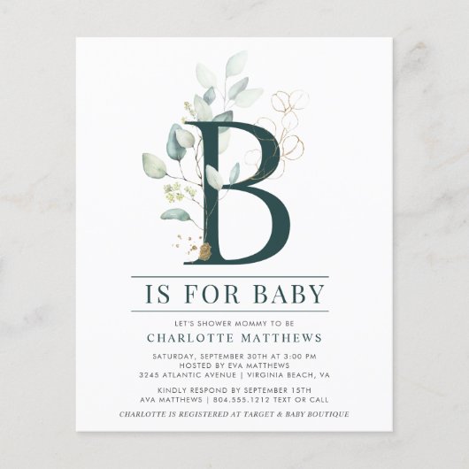 Waterverf eucalyptus Baby shower invitatie Flyer (Voorkant)