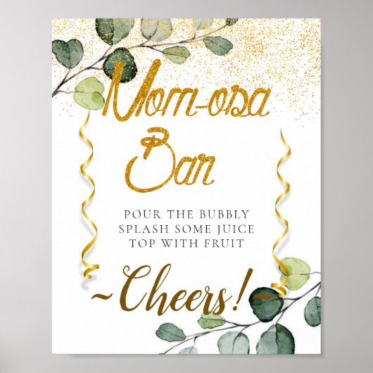 Waterverf Eucalyptus Baby shower Mimosa Bar Poster (Voorkant)