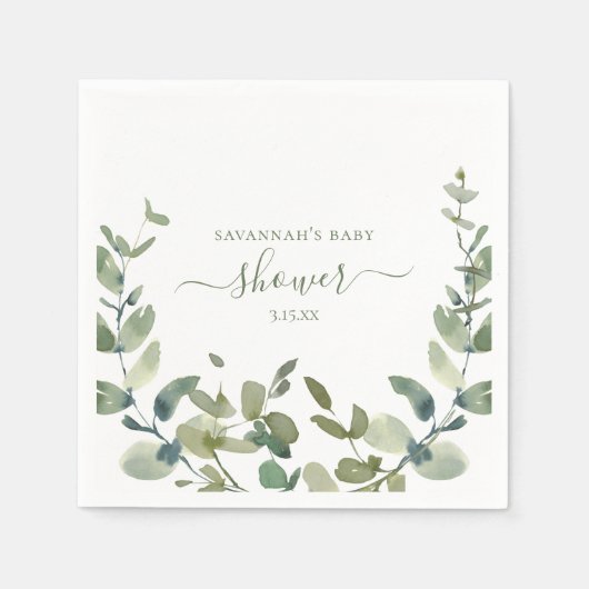 Waterverf Eucalyptus Baby shower Servet (Voorkant)