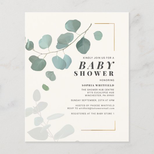 Waterverf Eucalyptus Baby shower Uitnodiging (Voorkant)