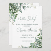 Waterverf Eucalyptus Baby shower Uitnodiging (Voorkant / Achterkant)