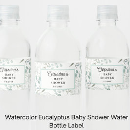 Waterverf Eucalyptus Baby Shower  Waterfles Etiket