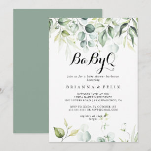 Waterverf Eucalyptus BabyQ Baby shower Barbecue Kaart