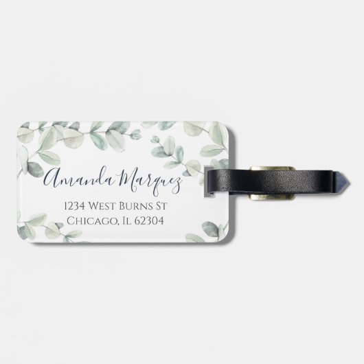 Waterverf Eucalyptus Bagagelabel (Achterkant horizontaal)