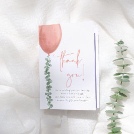 Waterverf eucalyptus & ballon meisje Baby shower Bedankkaart