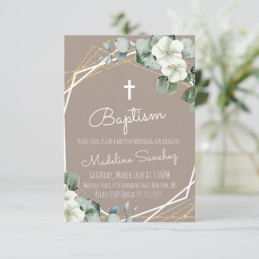 Waterverf Eucalyptus Baptisme Baby Kaart (Staand voorkant)