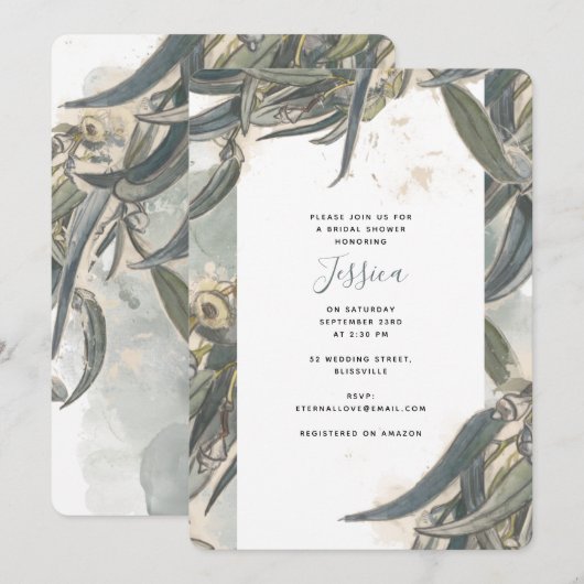 Waterverf Eucalyptus blaast groen Vrijgezellenfees Kaart (Voorkant / Achterkant)