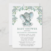Waterverf Eucalyptus blaast olifant Baby shower Kaart (Voorkant)