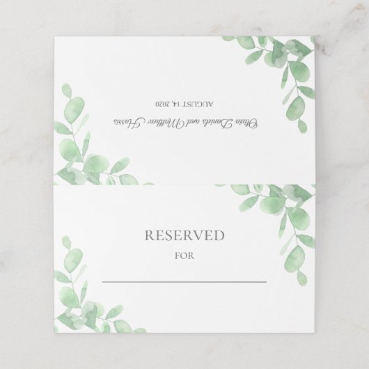 Waterverf Eucalyptus bladeren. Bruiloft Gereservee Plaatskaartje (Buitenkant ongevouwen)