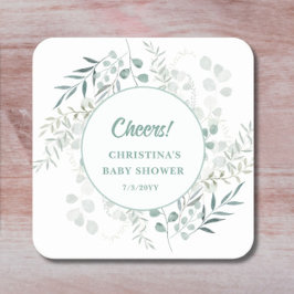 Waterverf Eucalyptus Bladeren Groene Baby Shower  Kartonnen Onderzetters