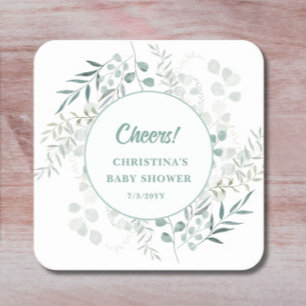Waterverf Eucalyptus Bladeren Groene Baby Shower Kartonnen Onderzetters