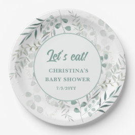 Waterverf Eucalyptus Bladeren Groene Baby Shower  Papieren Bordje