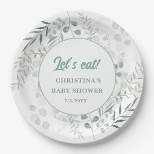 Waterverf Eucalyptus Bladeren Groene Baby Shower Papieren Bordje