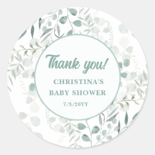Waterverf Eucalyptus Bladeren Groene Baby Shower  Ronde Sticker
