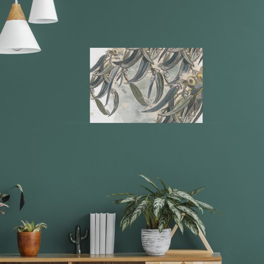 Waterverf Eucalyptus Bladeren Groene Kleur Poster (Woonkamer 1)