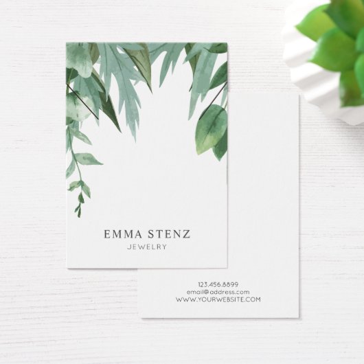 Waterverf Eucalyptus bladeren · Ketting display Visitekaartje (Bureau)