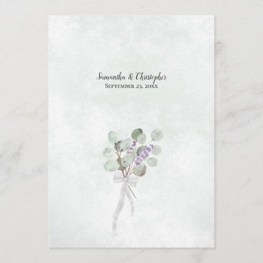 Waterverf Eucalyptus Bladeren & Lavendel Bruiloft Menu (Achterkant)