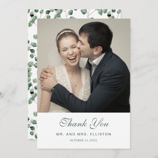 Waterverf eucalyptus bladpatroon | Dank u Bedankkaart (Voorkant / Achterkant)