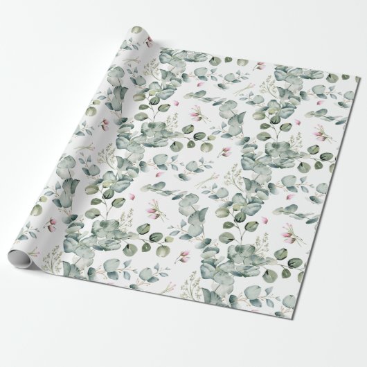 Waterverf Eucalyptus Bladtakken en -bloemen Cadeaupapier (Uitgerold)