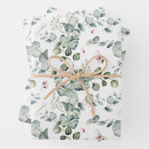 Waterverf Eucalyptus Bladtakken en -bloemen Inpakpapier Vel